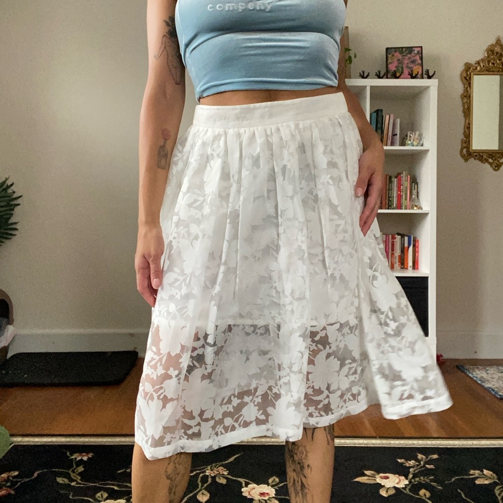 Topshop Floral Organza Layover Midi Skirt